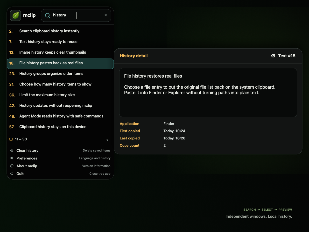 mclip main window and independent detail preview